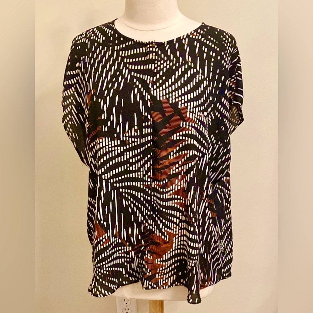 Apt. 9 Black Brown White Leaf Print SZ XL Resort Wear Boho Chic Career Wear Top